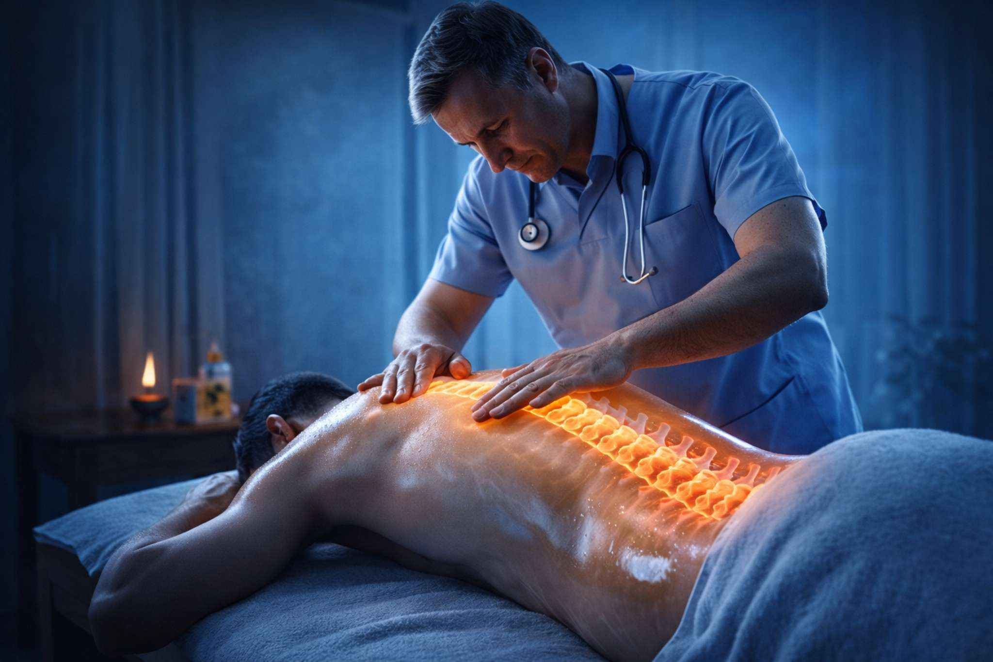 Therapeutic spinal massage treatment for back pain relief and spine care.
