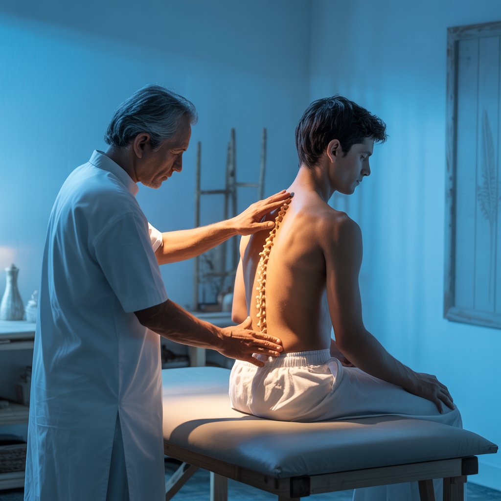 Patient consulting with an Ayurvedic doctor during their first visit to an Ayurvedic spine hospital in Kerala for personalized spine care treatment