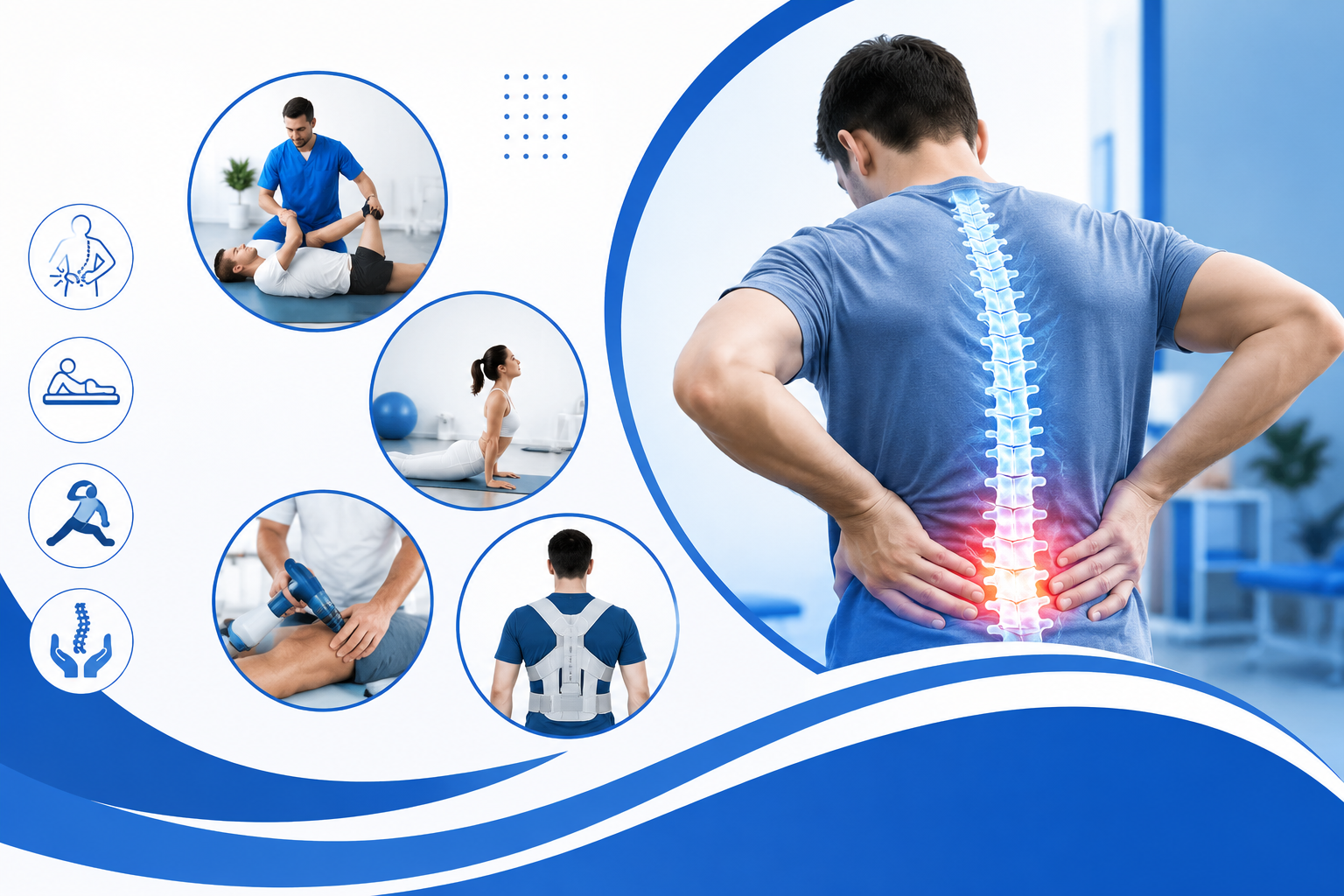 Non-surgical back pain treatment without painkillers in Tamil Nadu with physiotherapy and spine care illustration
